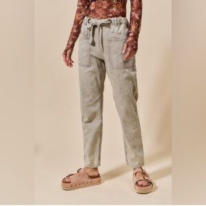 Light Olive green drawstring elastic banded bohemian casual chic barrel jeans